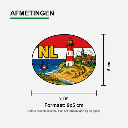 NL Landcode Sticker Nederland – Vuurtoren van Texel – materiaal en matte afwerking