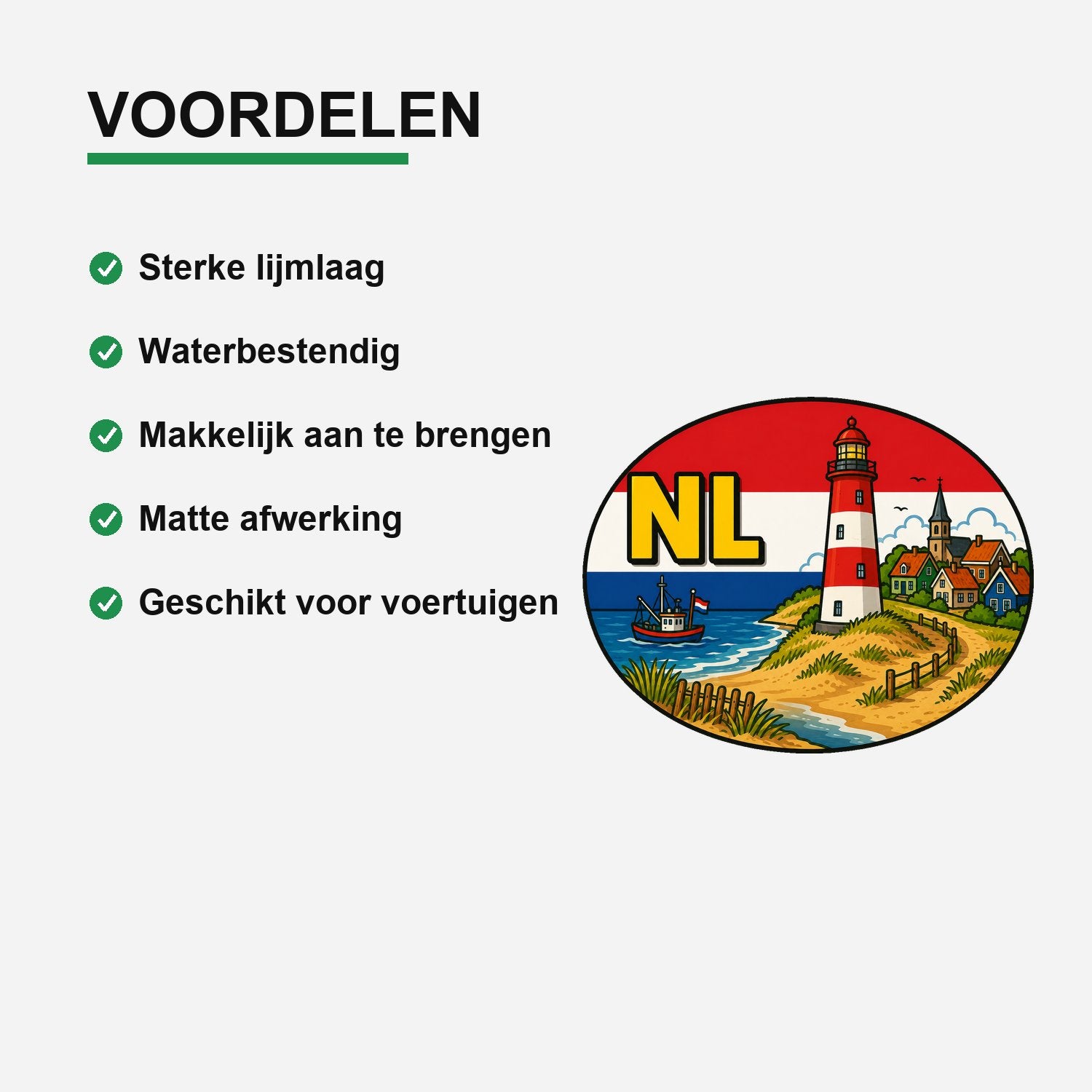 NL Landcode Sticker Nederland – Vuurtoren van Texel – gebruiksvoorbeeld