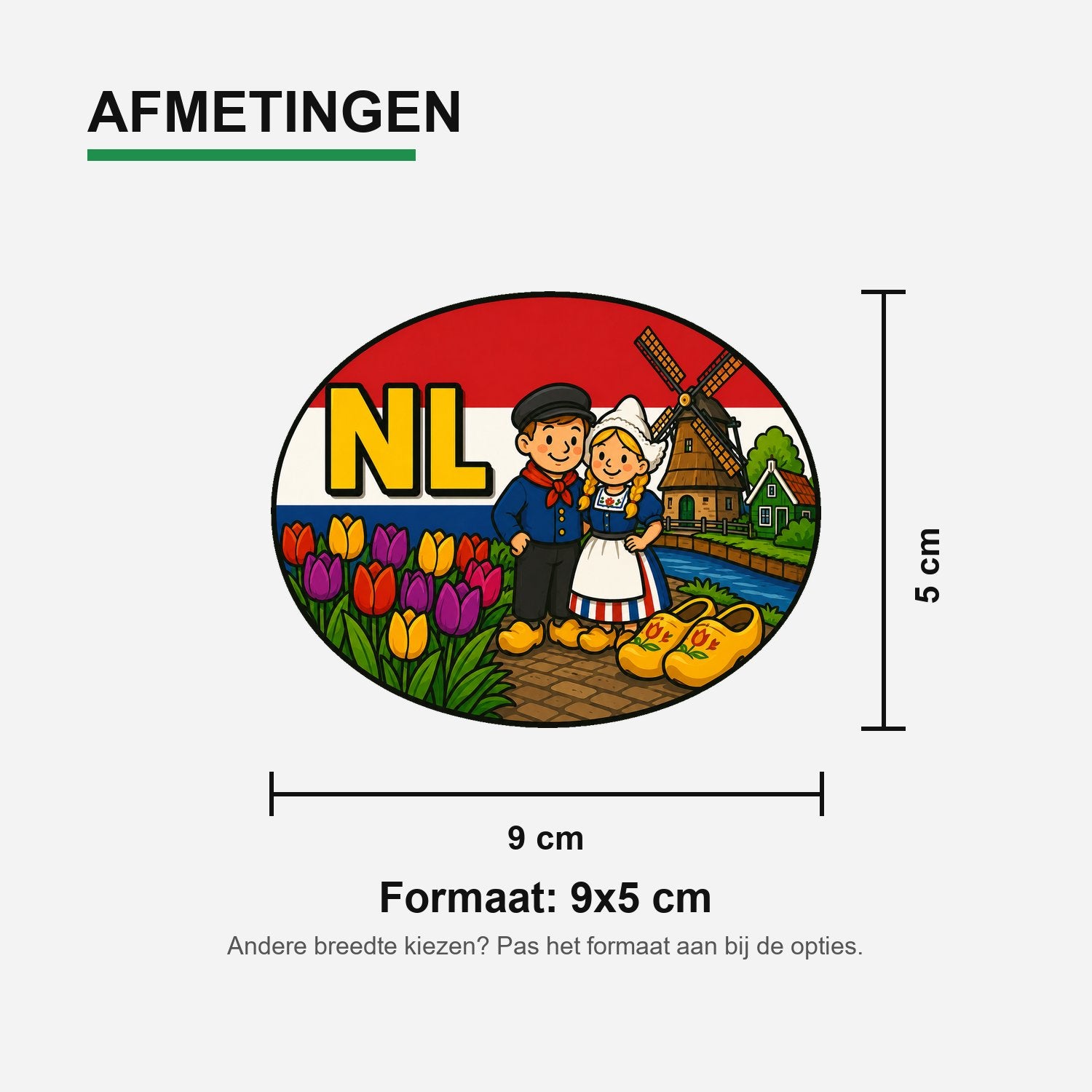 NL Landcode Sticker Nederland – Volendam – materiaal en matte afwerking
