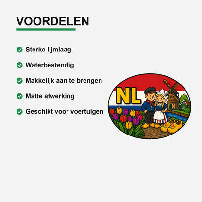 NL Landcode Sticker Nederland – Volendam – gebruiksvoorbeeld