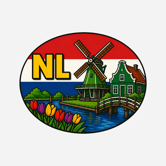 NL Landcode Sticker Nederland – Zaanse Schans – hoofdafbeelding van de sticker