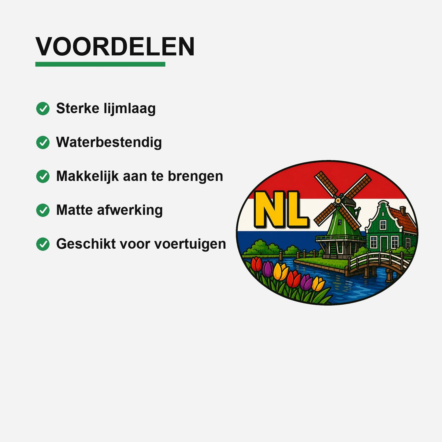 NL Landcode Sticker Nederland – Zaanse Schans – gebruiksvoorbeeld