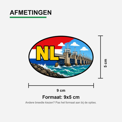 NL Landcode Sticker Deltawerken – Stormvloedkering en zee – materiaal en matte afwerking