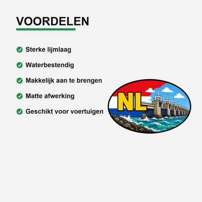 NL Landcode Sticker Deltawerken – Stormvloedkering en zee – gebruiksvoorbeeld