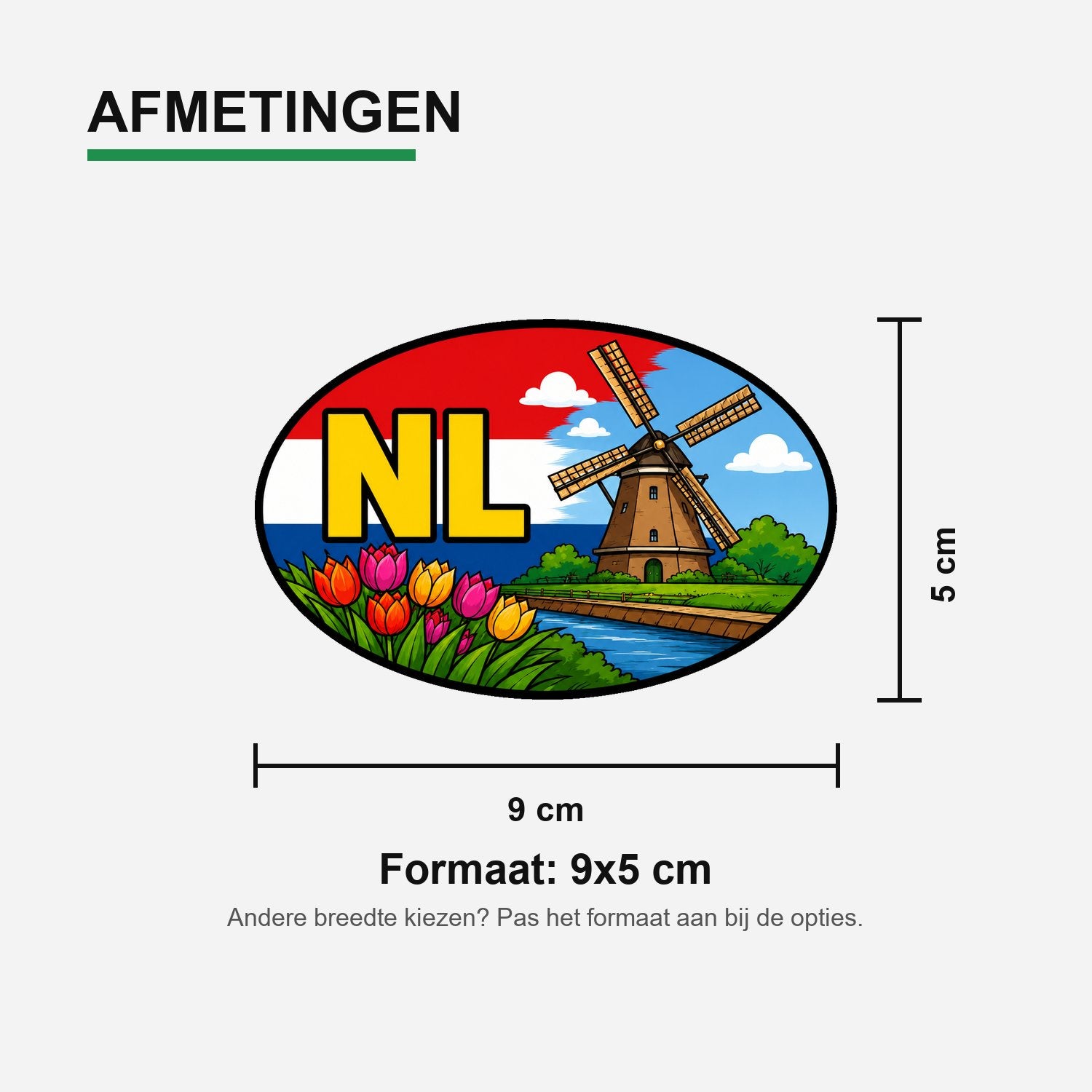 NL Landcode Sticker Kinderdijk – Windmolen en tulpen – materiaal en matte afwerking