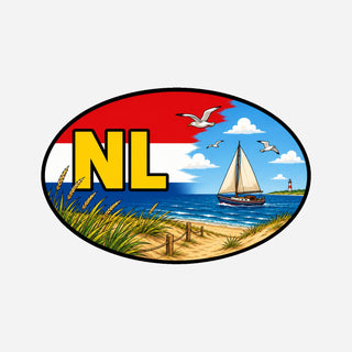 NL Country Code Sticker North Sea Beach – Sailboat, Beach and Dunes