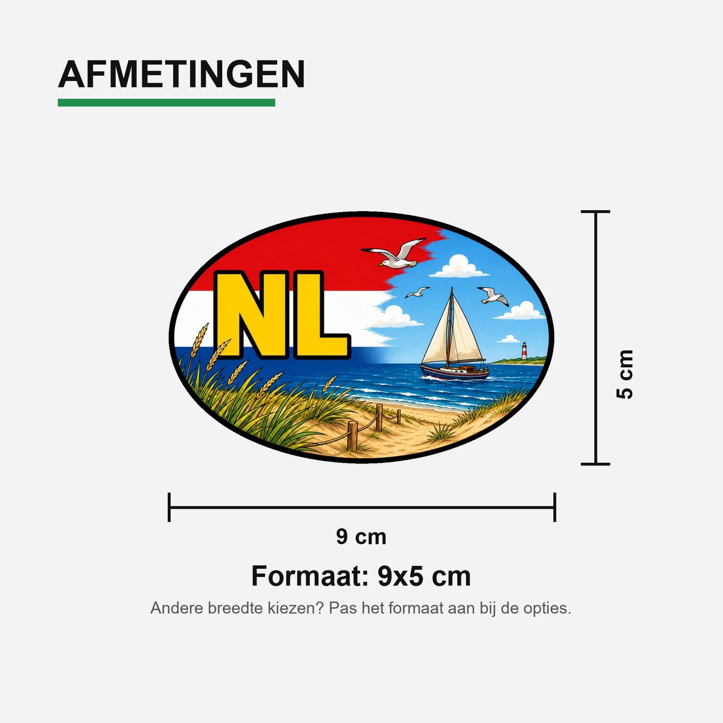 NL Landcode Sticker Noordzeestrand – Zeilboot, strand en duinen – materiaal en matte afwerking