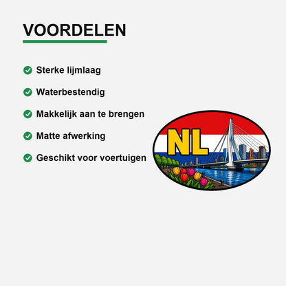 NL Landcode Sticker Rotterdam – Erasmusbrug en skyline – gebruiksvoorbeeld