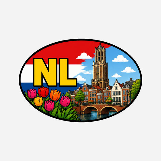NL Landcode Sticker Utrecht – Domtoren, gracht en stadscentrum – hoofdafbeelding van de sticker