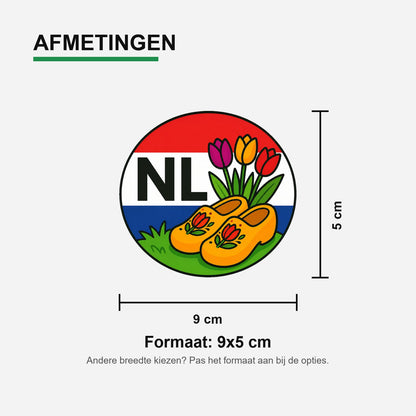 NL Landcode Sticker Nederland – Tulpen en Klompen – materiaal en matte afwerking