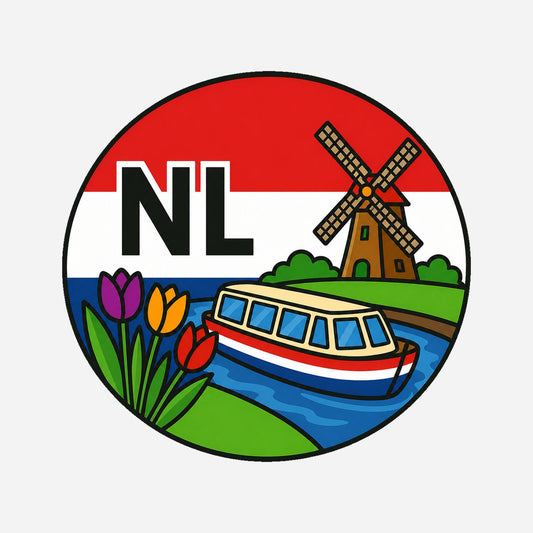 NL Landcode Sticker Nederland – Windmolen en Boot – hoofdafbeelding van de sticker
