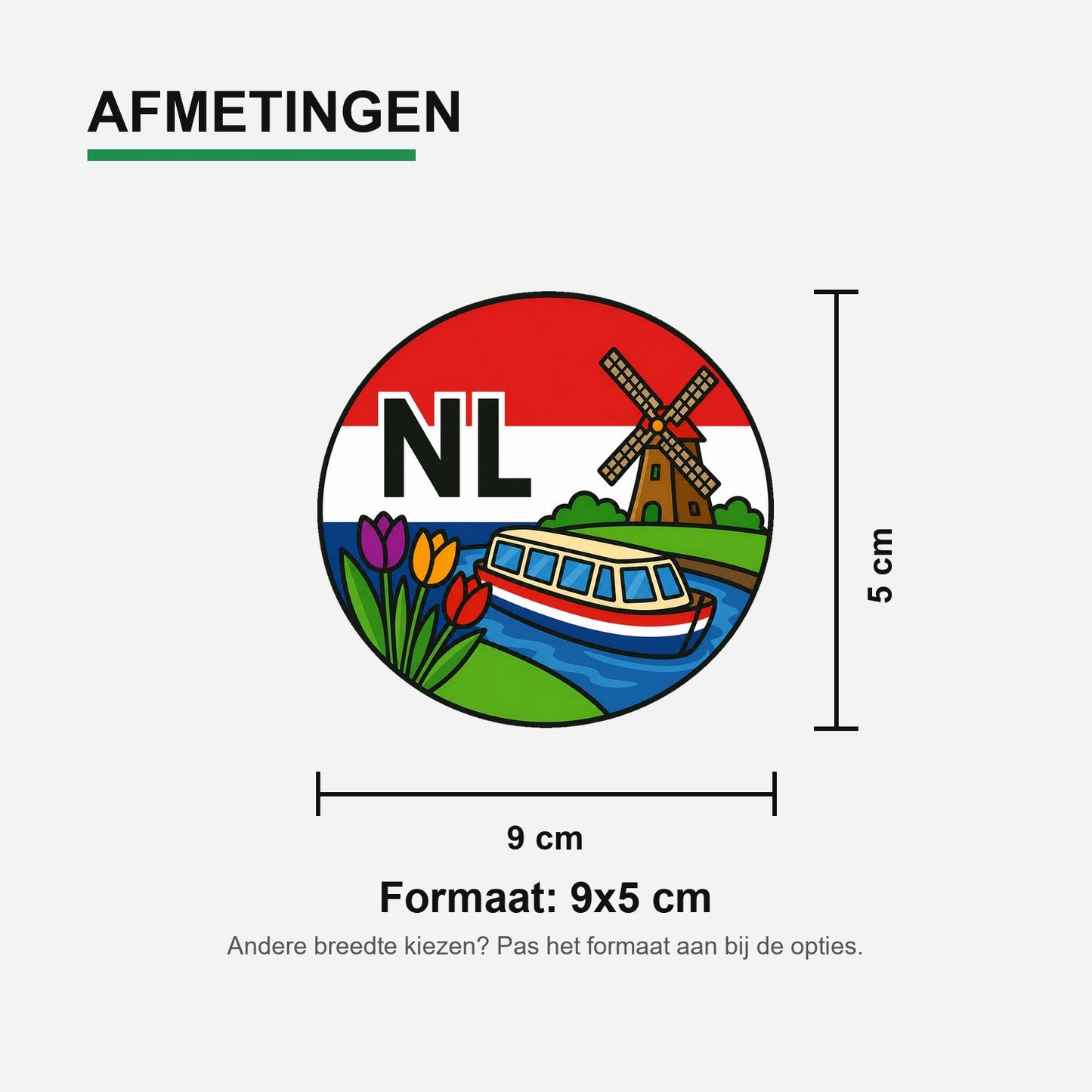 NL Landcode Sticker Nederland – Windmolen en Boot – materiaal en matte afwerking