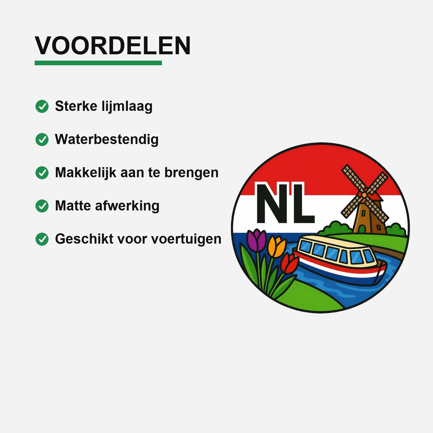 NL Landcode Sticker Nederland – Windmolen en Boot – gebruiksvoorbeeld