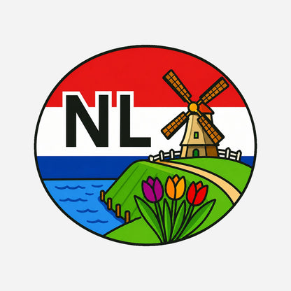 NL Landcode Sticker Nederland – Windmolen en Landschap – hoofdafbeelding van de sticker