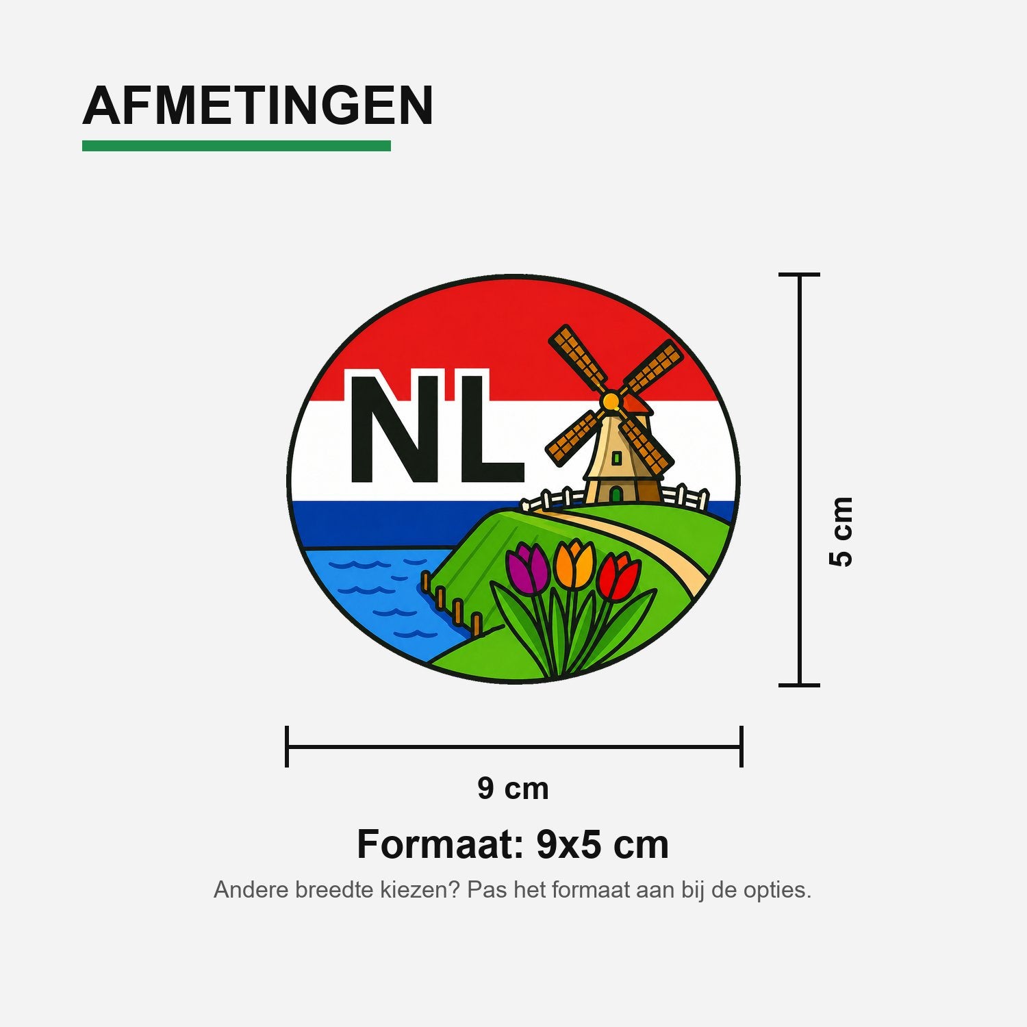 NL Landcode Sticker Nederland – Windmolen en Landschap – materiaal en matte afwerking