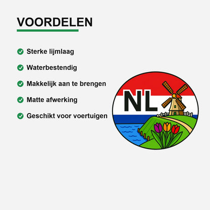 NL Landcode Sticker Nederland – Windmolen en Landschap – gebruiksvoorbeeld