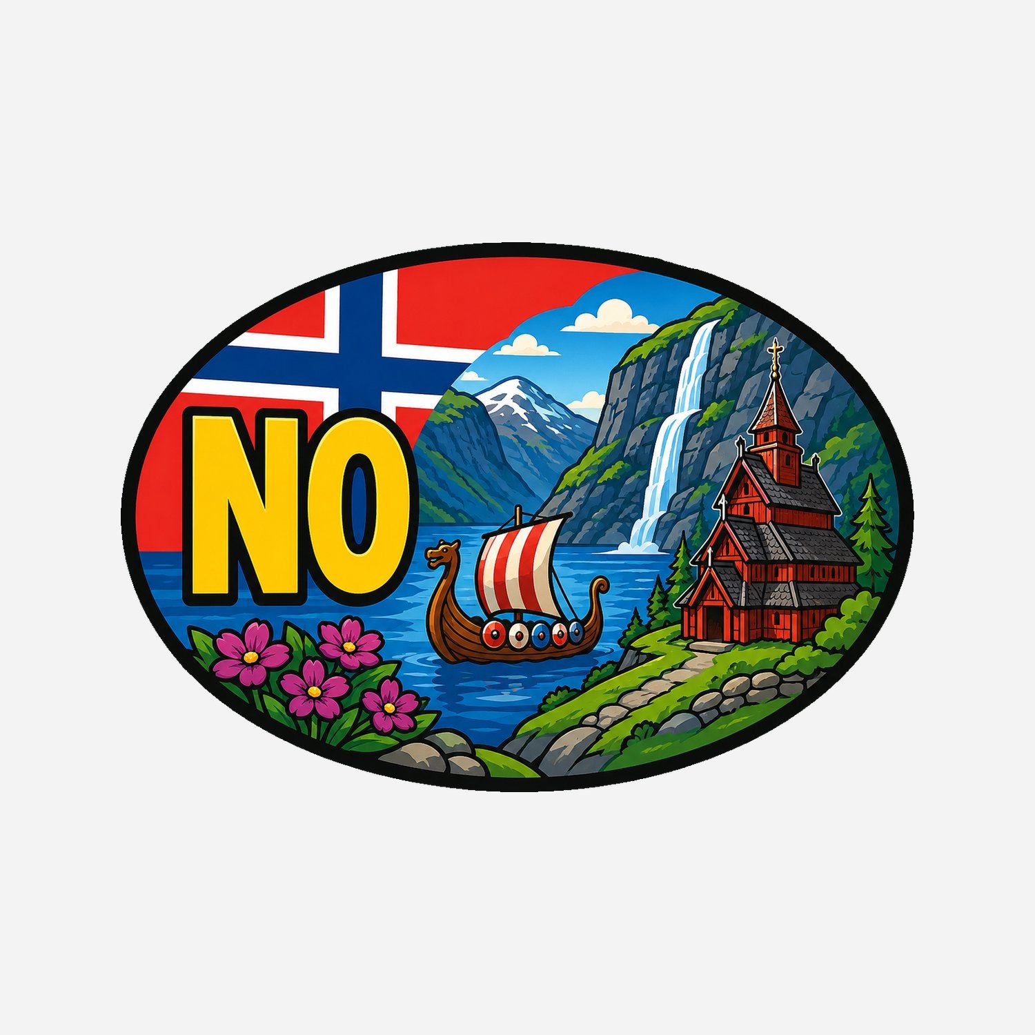 NO Landcode Sticker Noorwegen – Noorse fjorden – hoofdafbeelding van de sticker