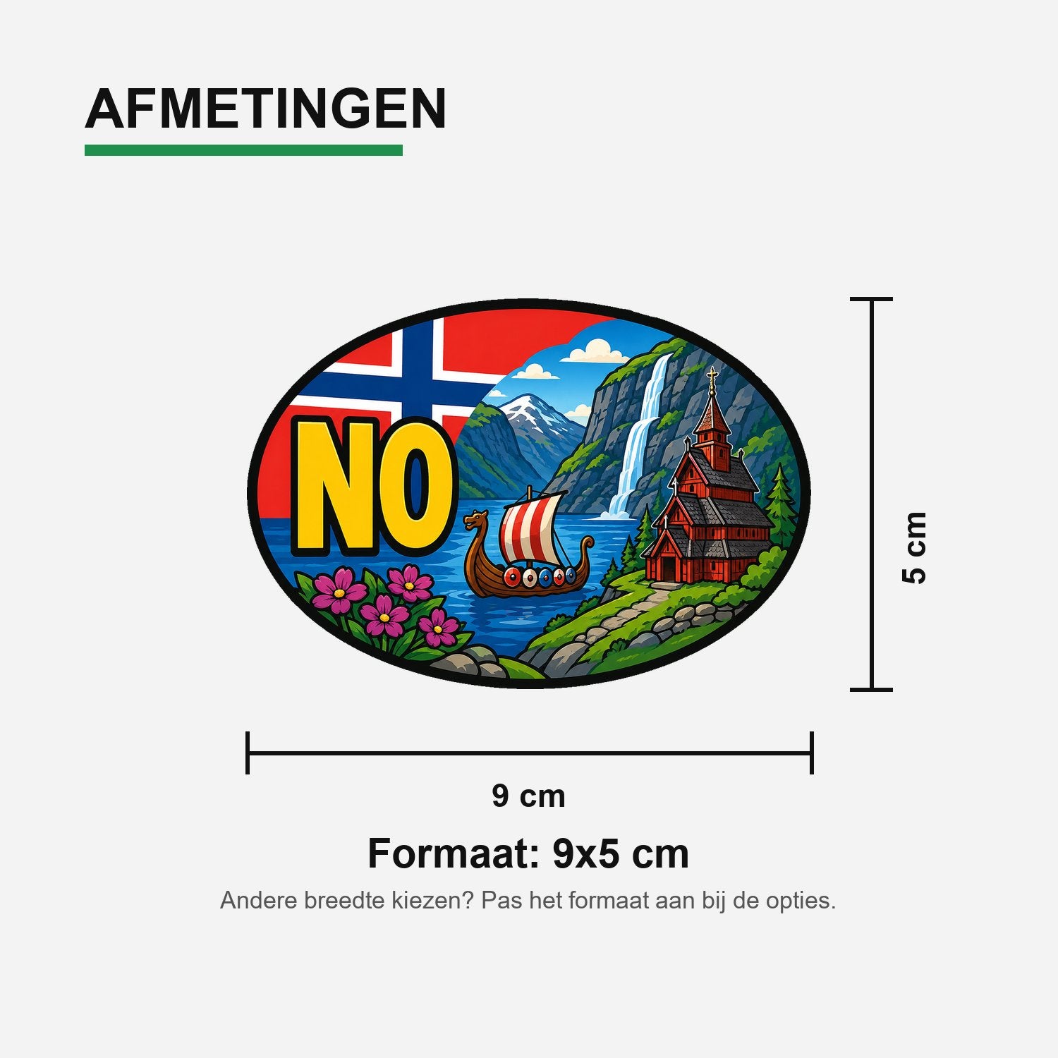 NO Landcode Sticker Noorwegen – Noorse fjorden – materiaal en matte afwerking