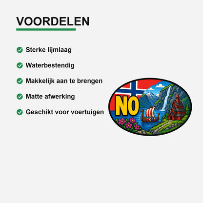NO Landcode Sticker Noorwegen – Noorse fjorden – gebruiksvoorbeeld