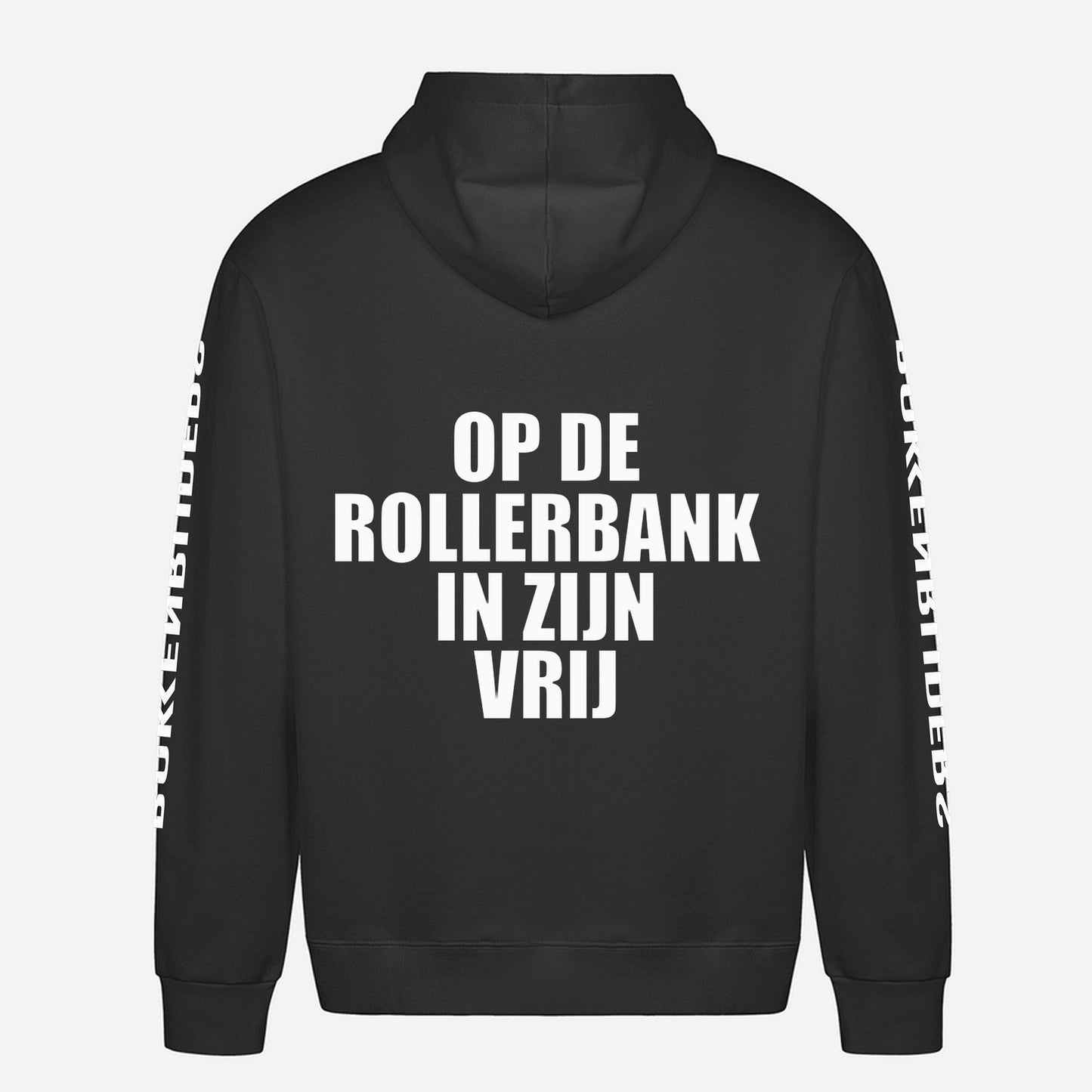 Op De Rollerbank In Zijn Vrij Hoodie – achterkant met grote rugprint