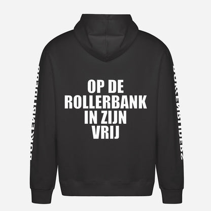 Op De Rollerbank In Zijn Vrij Hoodie – achterkant met grote rugprint