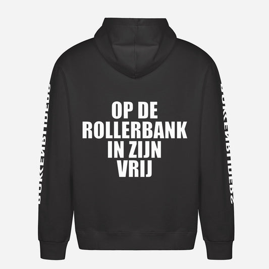 Op De Rollerbank In Zijn Vrij Hoodie – achterkant met grote rugprint