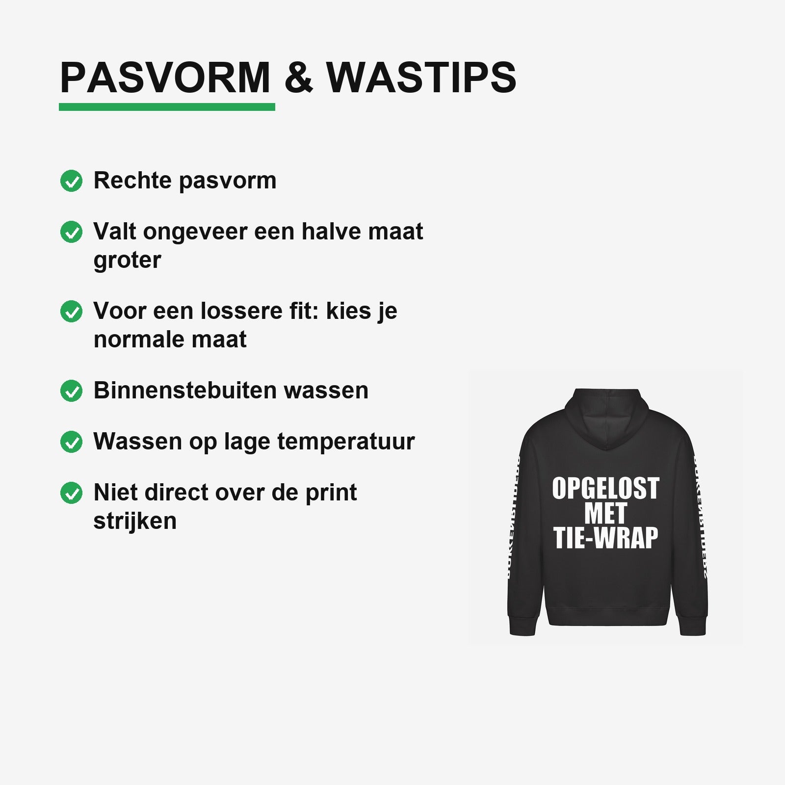Opgelost Met Tie Wrap Hoodie – materiaal van dichtbij
