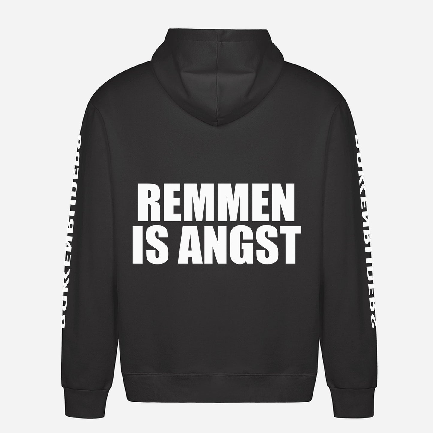 Remmen Is Angst Hoodie – achterkant met grote rugprint