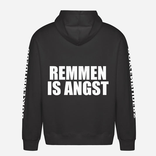 Remmen Is Angst Hoodie – achterkant met grote rugprint