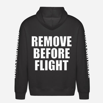 Remove Before Flight Hoodie – achterkant met grote rugprint