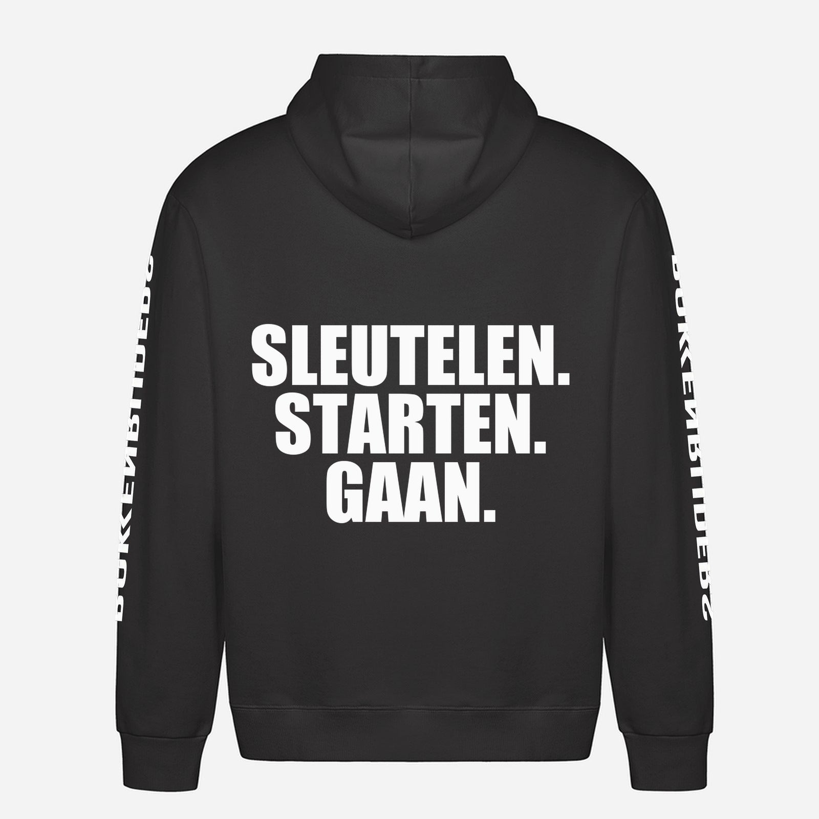 Sleutelen. Starten. Gaan Hoodie – achterkant met grote rugprint
