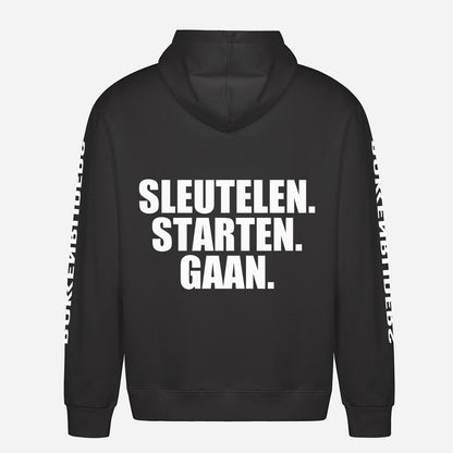 Sleutelen. Starten. Gaan Hoodie – achterkant met grote rugprint