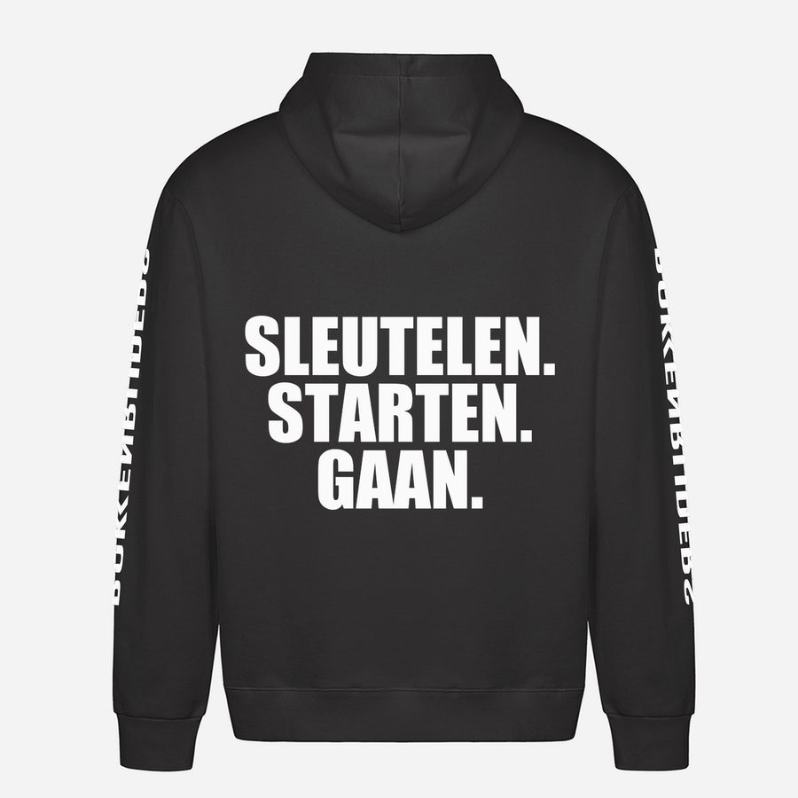 Sleutelen. Starten. Gaan Hoodie – achterkant met grote rugprint