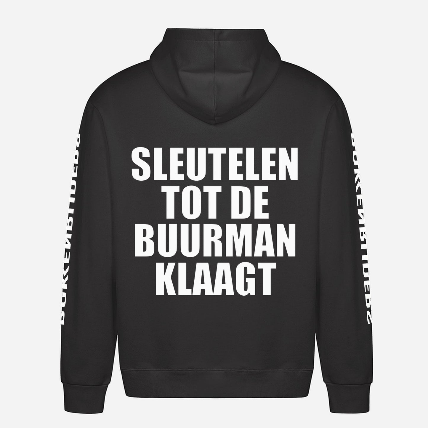 Sleutelen Tot De Buurman Klaagt Hoodie – achterkant met grote rugprint