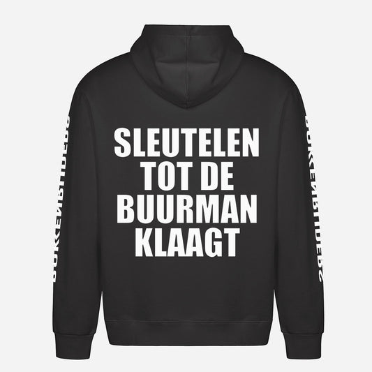 Sleutelen Tot De Buurman Klaagt Hoodie – achterkant met grote rugprint