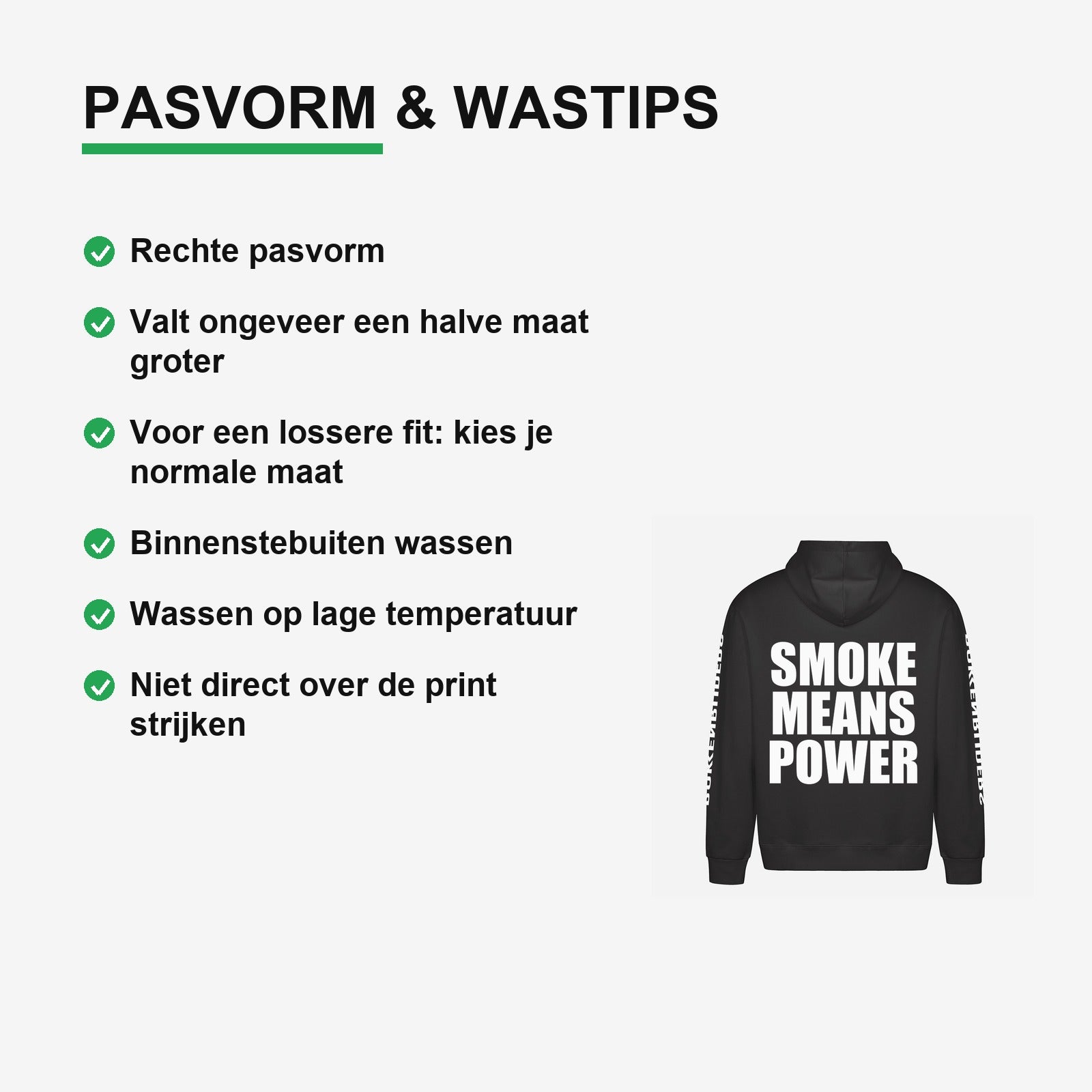 Smoke Means Power Hoodie – materiaal van dichtbij