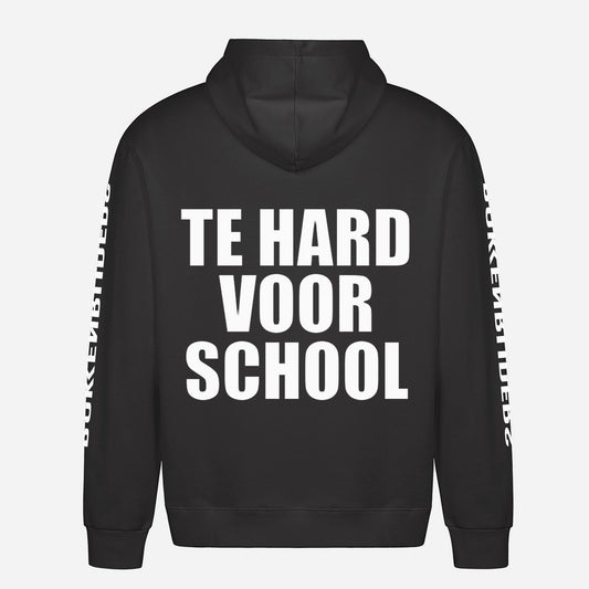 Te Hard Voor School Hoodie – achterkant met grote rugprint