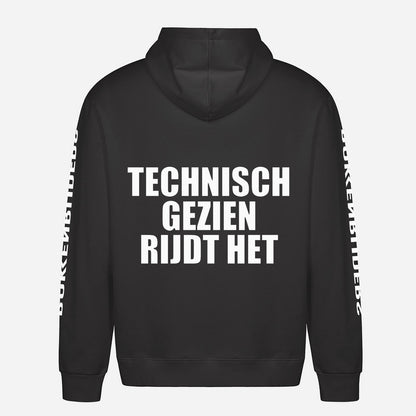 Technisch Gezien Rijdt Het Hoodie – achterkant met grote rugprint