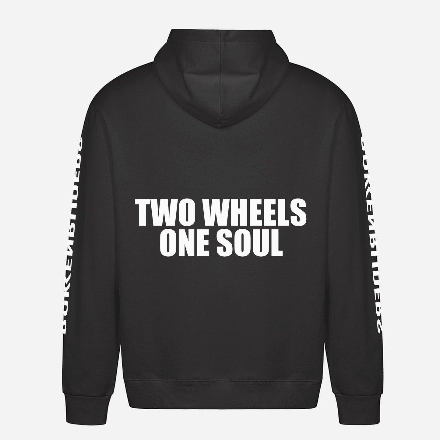 Two Wheels One Soul Hoodie – achterkant met grote rugprint
