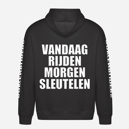 Vandaag Rijden Morgen Sleutelen Hoodie – achterkant met grote rugprint