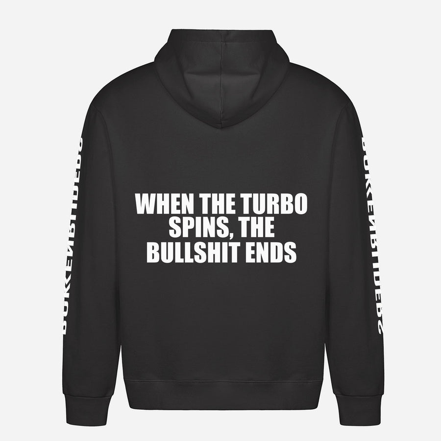 When The Turbo Spins, The Bullshit Ends Hoodie – achterkant met grote rugprint
