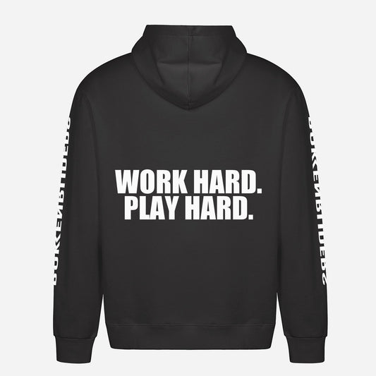 Work Hard. Play Hard Hoodie – achterkant met grote rugprint