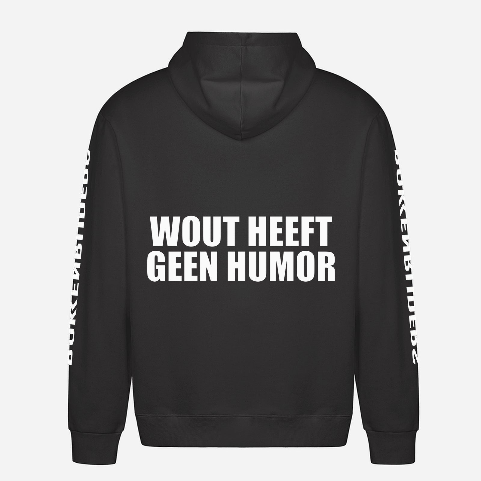 Wout Heeft Geen Humor Hoodie – achterkant met grote rugprint