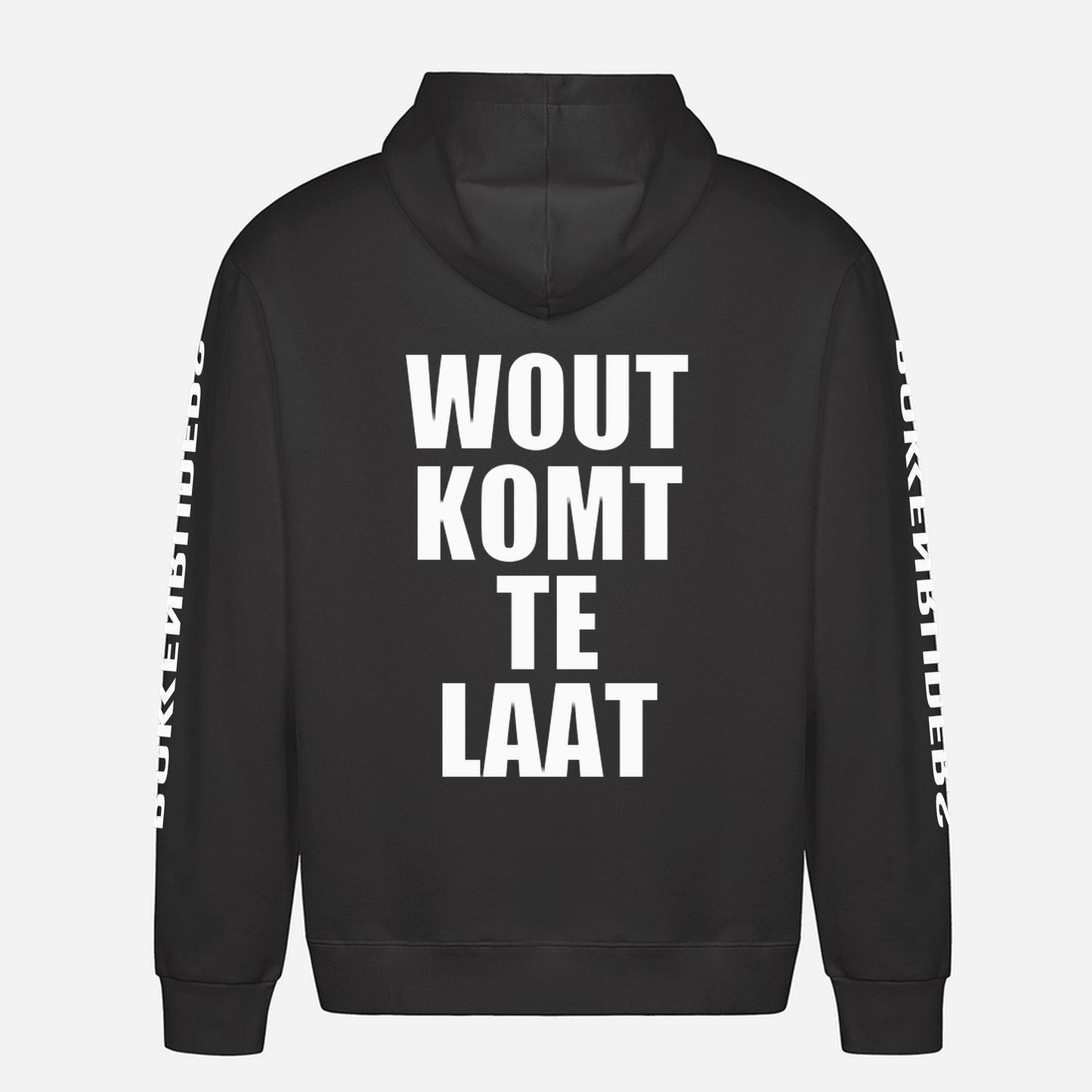 Wout Komt Te Laat Hoodie – achterkant met grote rugprint