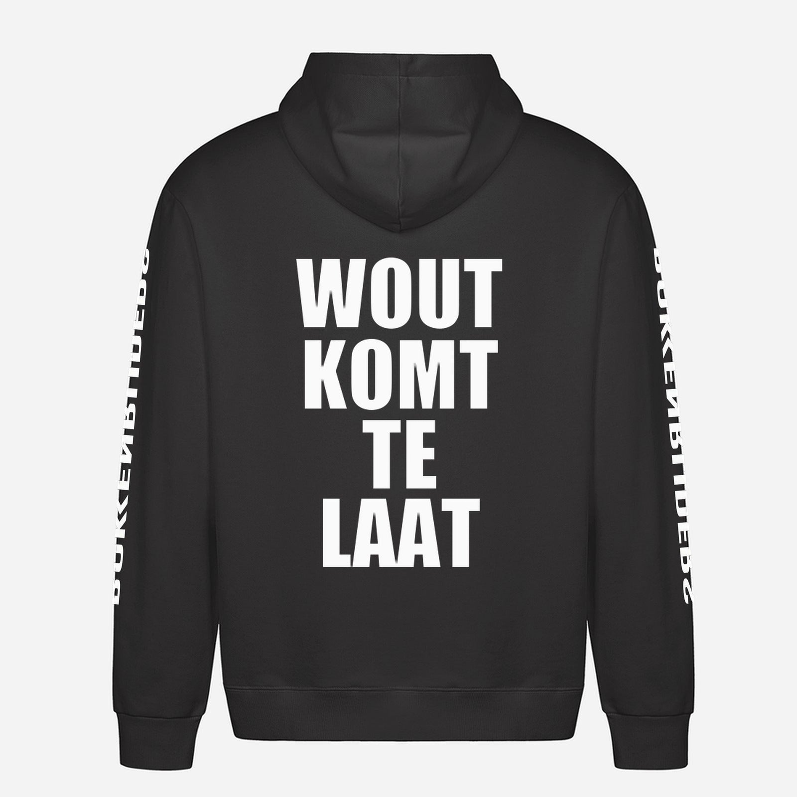 Wout Komt Te Laat Hoodie – achterkant met grote rugprint