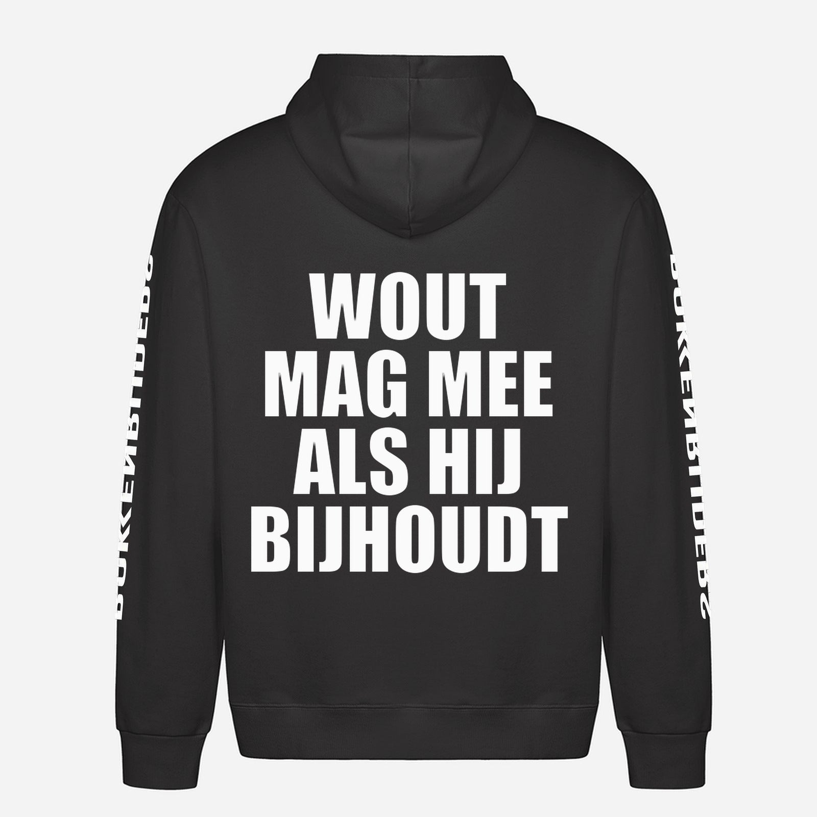 Wout Mag Mee Als Hij Bijhoudt Hoodie – achterkant met grote rugprint